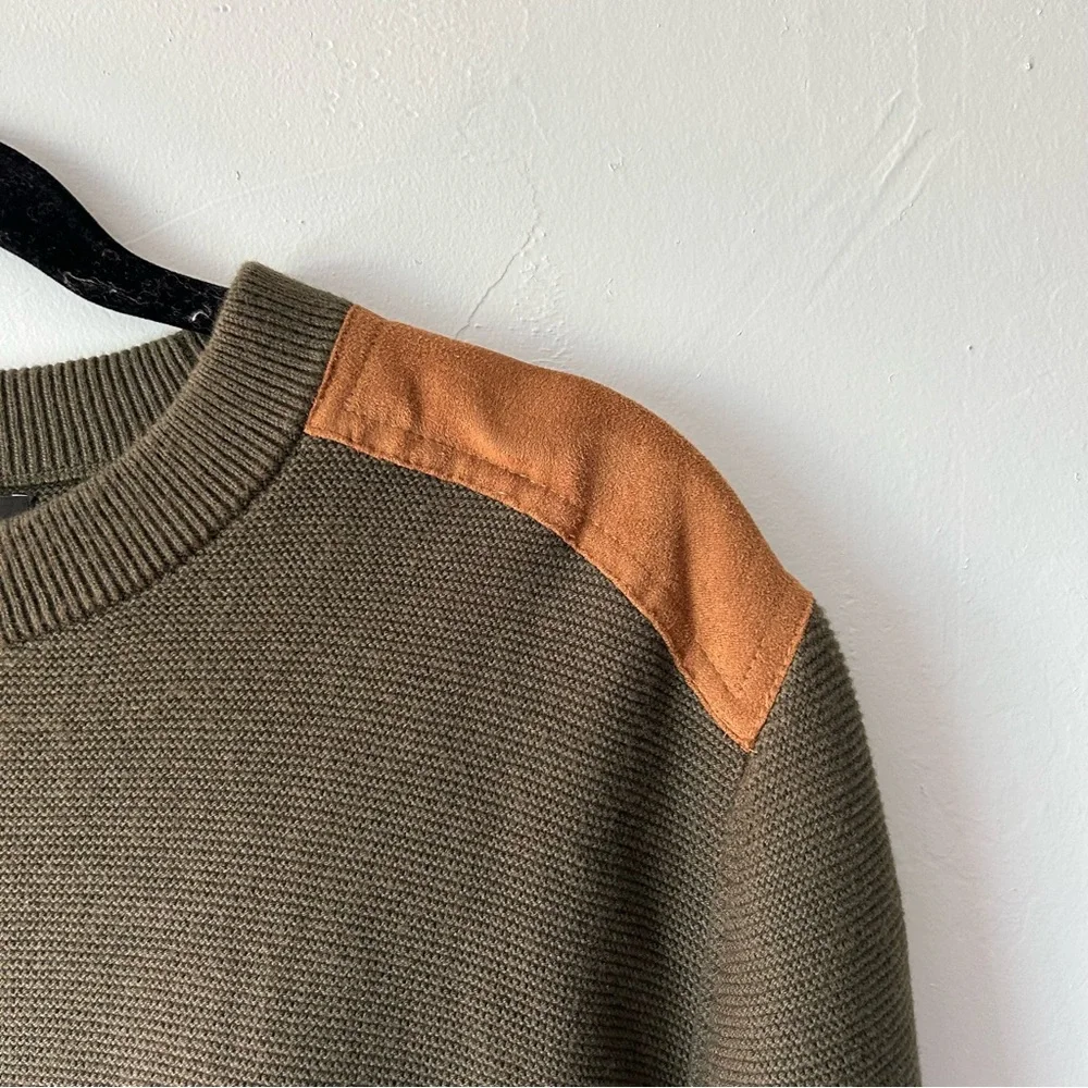 Banana Republic Factory Vegan Suede Patch Sweater Olive Green Large